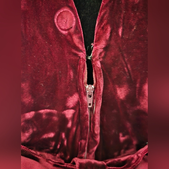 Cachet 20W Burgundy Satin and Velvet Short Sleeved Dress Empire Cherry Girl - Picture 6 of 13